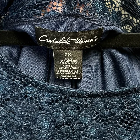 Candalite Women’s Navy Blue Shimmer Stretch Lace Dress Size 2X - Picture 3 of 12